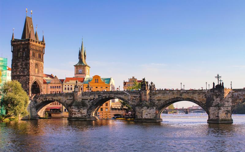 The Charles Bridge spanning the Moldau River in Prague