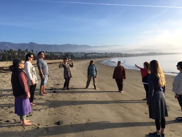 Improvising speech classes on the California beach.