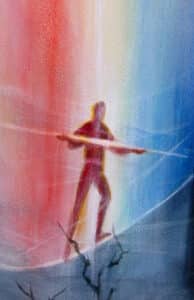 a person balancing on a tight rope